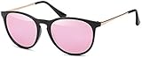 styleBREAKER Sonnenbrille mit großen ovalen Gläsern und Metall Bügel, Damen 09020085, Farbe:Gestell Schwarz / Glas Pink verspieg