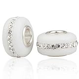 ANDANTE-Stones 925 Sterling Silber Murano Milchglas Bead Charm mit Zirkonia Schneeweiß Element Kugel für European Beads + Organzasäck