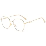 KOOSUFA Mode Metall Blaulichtfilter Brille Groß Quadratischer Brillengestelle Damen Herren Anti Blaulicht Brille Ohne Sehstärke Computer Gaming Anti Müdigkeit Brillen mit Etui (Gold)