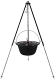 GRILLPLANET Original ungarischer Gulaschkessel 15 Liter emailliert | Dreibein-Gestell 130cm Teleskopgestell Kettenhöhenverstellung mit Gulasch-Topf, Suppentopf mit Deckel | Kesselgulasch Topf im S