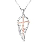 Engelsflügel Halskette 925 Sterling Silber Faith Kreuz Engelsflügel Kette Flügel Anhänger Religion Kreuz Schmuck Geschenke für Damen M