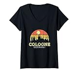 Damen Retro Vintage Skyline Köln Shirt Köln City Geschenk T-Shirt mit V