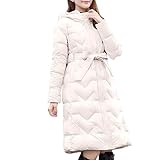 TTWOMEN Winter Damen Langarm Kapuzen Mittellange Parka Korean Style Slim Belt Waist Down Long Coat Jack