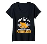 Damen Vertrau mir Ich bin Fliesenleger Fliesen legen Mosaikleger T-Shirt mit V