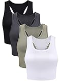 4 Stück Basic Crop Tank Tops Ärmelloses Racerback Crop Sport Baumwoll Top für Damen (Schwarz, Weiß, Grau, Olivgrün, Small)