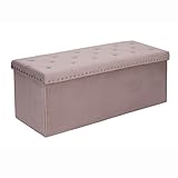 Bonlife Violett Faltbare Sitzbank Samt mit Niet,Bett-Schwanz Hocker mit Deckel,Spielzeug Organizer,Sitzbank Flur Schuh Aufbewahrung,110X40X40