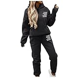 VESNIBA Damen Sportanzug Trainingsanzug Jogginganzug Frauen 2 Teilig Freizeitanzug Lange Ärmel Kapuzenpullover + Lange Hose Sportswear 2 Stück Bekleidungsset Sp