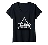 Damen Hardtekk Hardtyle Techno Religion EDM Techno T-Shirt mit V