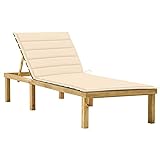 YOPOTIKA Sonnenliege aus Holz Strandliege, Gartenliege Liegestuhl, Fußstütze und Rückenlehne Verstellbar mit Creme Auflage Impräg