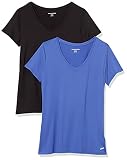 Amazon Essentials 2-Pack Tech Stretch Short-Sleeve V-Neck T Athletic-Shirts, Hellblau/Schwarz, XXL