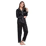 Damen Pyjama Set, Langarm/Kurzarm Nachtw?sche aus Satin-Seide Einfarbig Pyjama Set Schlafanzug f¨¹r Damen mit Knop