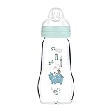 MAM Feel Good Babyflasche aus Glas (260 ml), Milchflasche mit weiter Öffnung, stabile Baby Trinkflasche mit Sauger Gr. 1, ab der Geburt, Bär/Ig