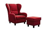 Möbelfreude Doluna Ohrensessel Rot Wohnzimmersessel mit Hock