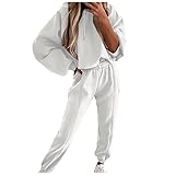 Damen Sportanzug Set Trainingsanzug Jogginganzug mit Streifen Taschen Fitnessanzug 2 Teiler Set Sport Fitness Gym Kapuzenpullover Crop Top + Lange Hose Sportswear für Running Yoga Gym Sportsw