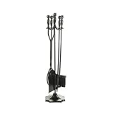 Kaminwerkzeuge 5 Stück Kaminbesteck Set Heavy Duty Schmiedeeisen Kamin-Werkzeug-Set Kamin Toolset for Kamine, Feuerstellen, Herd Zubehör einschließlich Zangen, Schaufel, Stand, Poker & Besen S