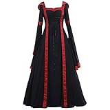 XIBALI Mittelalterliches Kleid für Frauen,Halloween-Königin-Kostüm,quadratischer Kragen Bundle Taille Renaissance Vintage Retro langes Kleid,S-XXXXXL,R