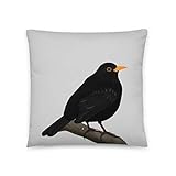 Amsel Kissenbezug 40x40cm Grau Vogel Dek