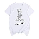 Herren Print T-Shirt Simpson-Bart The Hellboy Kurzarm Lustige Tshirt Tops (L, Weiß)