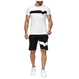 BOTCAM Männer Sommer Sportwear Trainingsanzug 2 Stück Jogginganzug Rundhals Kurzarm T-Shirt Shorts Sportanzug Patchwork Kurz Sport Fitness Freizeitanzug Kurzarmshirt Kurze Hosen S