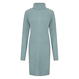 GOKOMO Damen Strickkleid Rollkragen Pullover Kleid Sexy Elegant Schlank Kleid Langarm Lang Pullover Herbst Winter Weich Bequem Warm Neu 2021 Kleid(M,Blau)