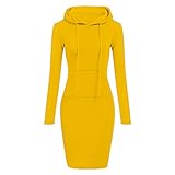 YANGTUO Damen Langärmelig Retro Pulloverkleid Ausschnitt Pullover Kleid Einfarbig mit Tasche Kapuzenkleid Freizeitkleider Knielang