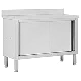 vidaXL Arbeitsschrank mit Schiebetüren Arbeitstisch Arbeitsplatte Edelstahlschrank Gastro Schrank Schiebetürenschrank 120x50x(95-97) cm E