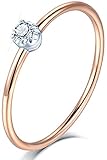 AmDxD Diamantring 14K Rosegold, Ringe mit Diamant 0.05ct Klassischer Stil, Schmuck Geschenke für Frauen/Her/Mädchen/Ehefrau/Mutter/Freundin, Rose Gold, Schmuck aus Echtem Gold, Gr.56 (17.8)