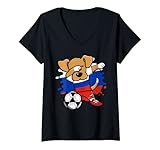 Damen Lustiges Dabbing Dog Russia Fußball Fans Trikot Russian Football T-Shirt mit V