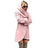 Trenchcoat Damen Warm Wollmantel Lange Wintermantel mit Kapuze und Tasche Elegant Langarm Einfarbig Mantel Windjacke Outwear Windbreaker Parka Jacke Herbst Übergangsjack