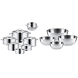 WMF Gala Plus Topfset Induktion 7-teilig, Kochtopf Set mit Metalldeckel, Induktion Töpfe Set unbeschichtet & Gourmet Schüsselset 4-teilig, Edelstahl Schüsseln für die Küche 0,75l - 2,75l, Rührschü