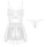 Generisch Damen Spitze HosenträGer Nachthemd Spaghetti Strap Pyjamas Versuchung Erotische Feste DüNne NachtwäSche Sexy Hohl Halter Pyjamas (M,Weiß)