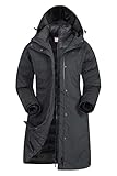 Mountain Warehouse Alaskan 3-in-1 Damen-Regen-Mantel - Langer, wasserdichter Regenmantel für Damen, Verstellbarer Mantel, auch als Lange Damen-Steppjacke tragbar Schwarz Jet 54