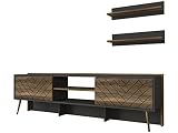 moebel17 6528 Strato Wohnwand TV Lowboard Schrankwand Mediawand, Anthrazit Walnuß, Holz, Hängeregale, viel Stauraum, für Wohnzimmer, Designerstück, 184 x 54 x 35