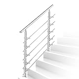 Lospitch Geländer Handlauf Edelstahl,Treppengeländer innen & außen , Ø 42mm , für Brüstung Balkon , Nicht leicht zu rosten , stabile Struktur , edelstahl geländer bausatz(160cm, 5 Querstreben)