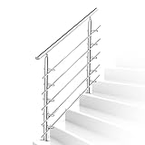 Lospitch Geländer Handlauf Edelstahl,Treppengeländer innen & außen , Ø 42mm , für Brüstung Balkon , Nicht leicht zu rosten , stabile Struktur , edelstahl geländer bausatz(160cm, 5 Querstreben)