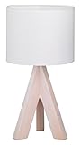 Reality Leuchten Tischleuchte, Fuss dreibein Holz, Stoffschirm, 1x E14, 40 W, Höhe 31 cm, weiß R50741001