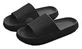 FEOYA Slides Hausschuhe Massage Badezimmer EVA Kissen Sandalen Dicke Sohle Plateau Slipper Unisex, schwarz,