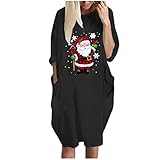 DENGZI Weihnachtskleider Damen Kleid Casual Festlich Casual Stitching Christmas Geweih Print Langarm O-Ausschnitt Lose Taschen Rockabilly Party Abendkleid Cocktailk