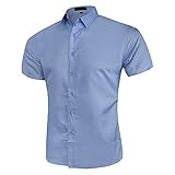 Hemd Herren Sommer Regular Fit Einfarbig Kurzarm Shirt Herren Hochzeit Gastgeber Business Work Party All-Match Hemd Herren Mode Lässig Kent Kragen Hemd H