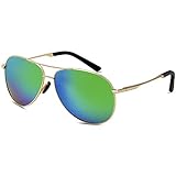 KALIYADI Verbesserte Pilotenbrille Sonnenbrille für Herren Damen Polarisierte Sonnenbrille Ultraleicht mit UV-Schutz und Federscharnieren, A6 goldener Rahmen, grüne Linse, M