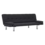 vidaXL Schlafsofa mit 2 Kissen Couch Schlafcouch Gästebett Bettsofa Klappsofa Sofa Schlaffunktion Sofagarnitur Couchgarnitur Dunkelgrau Poly