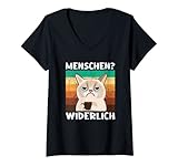 Damen Morgenmuffel Sarkasmus Kaffee Katze Menschen Widerlich T-Shirt mit V