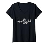Damen Gorilla Affe Herzlinie EKG Heartbeat T-Shirt mit V