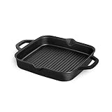 BURNHARD Gusseisen Grillpfanne, quadratisch 26 cm, Pre-Seasoned, Steakpfanne für Gasgrill, Backofen, Feuerstelle und alle Herdarten inkl. Induk