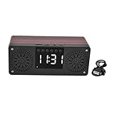 Zerodis Roter Doppellautsprecher, Digitalanzeigeuhr Bluetooth-Lautsprecher Bluetooth-Reichweite 360° Dreidimensionaler Surround-Holz-Lautsprecher Subw