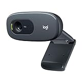 Logitech C270 Webcam, HD 720p, 60° Sichtfeld, Fester Fokus, Belichtungskorrektur, USB-Anschluss, Rauschunterdrückung, Universalhalterung, Für Skype, FaceTime, Hangouts, etc., PC/Mac/ChromeOS/