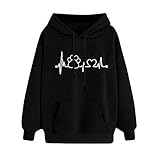 Herbst Winter Hoodie Sweatshirt Frauen Pullover Casual Dog Paw Print Tops Langarm Herz Moving Graphics Shirt Bluse (XXXL,Schwarz)