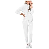 Zilosconcy Damen Jogginganzug ,Hausanzug Damen ,Einfarbig Freizeitanzug Rundhals Lange Ärmel Elastischer Taille Hose Winter Sportanzug 2 teiler Kuschelig mit Taschen Sportsw