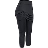 HFStorry Frauen Tennis Rock Leggings mit Taschen Solide Elastische Sport Yoga Capris RöCke Legging,Casual Einfarbige Yogahose Jogginghose Outdoor Sp