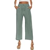 wenyujh Länge Haremshose Damen High Waist Baumwolle Hose mit Gummizug Strandhose Weich Yogahose Pumphosen Freizeithose Sommerhose (Grün，XL)